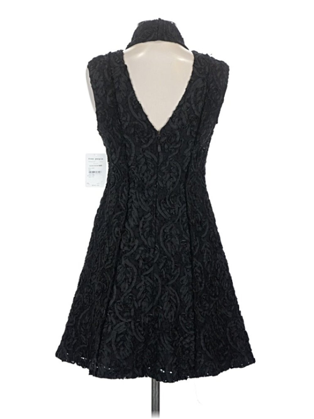 Free People Black Rosette Lace High Neck Mini Dress Size 2 NWT - Picture 4 of 6